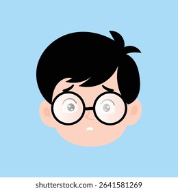 Boy various expressions cartoon illustration. black hair side parting style