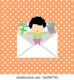 boy vector cartoon for greeting card 