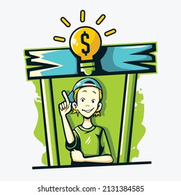 Boy vector character illustration having a business idea