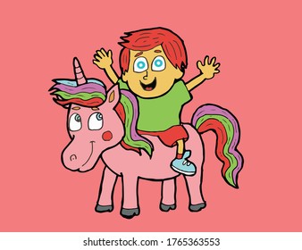 unıcorn and boy vector design. hand drawn.