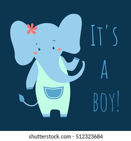 It's a boy, vector flat illustration with elephant.