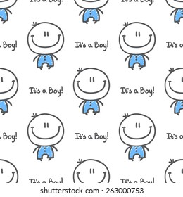 it's a boy, vector hand drawn seamless pattern of baby boy with text