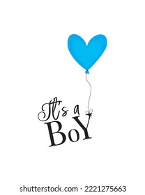 It's a boy, vector. Heart shaped balloons floating, illustration. Blue heart balloon isolated on white background, vector. Art design