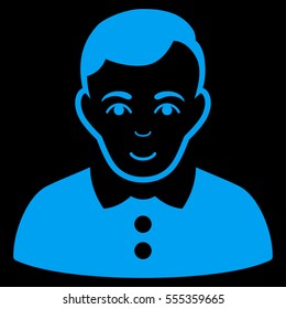 Boy vector icon. Flat blue symbol. Pictogram is isolated on a black background. Designed for web and software interfaces.