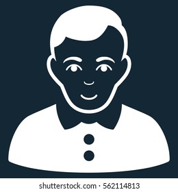 Boy vector icon. Flat white symbol. Pictogram is isolated on a dark blue background. Designed for web and software interfaces.