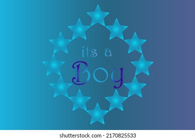 Es un chico, carta de invitación vector sobre fondo azul