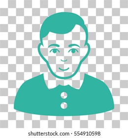 Boy vector pictogram. Illustration style is flat iconic cyan symbol on a chess transparent background.