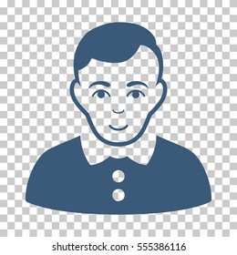 Boy vector pictogram. Illustration style is flat iconic blue symbol on a chess transparent background.