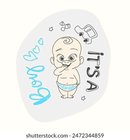 Its a boy, Vector poster design for gender reveal party, cute baby