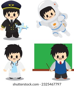 Boy vector in some profession, such as pilot, astronaut, doctor, and teacher.