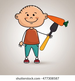 boy vegetables fork carrot