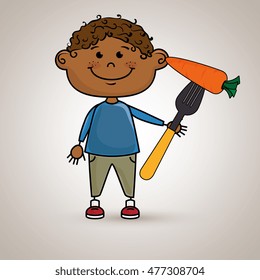 boy vegetables fork carrot