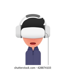 Boy in Virtual Reality. 3D world. EPS10