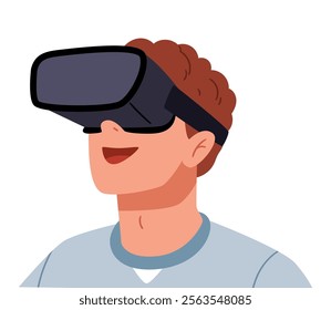 A boy in virtual reality glasses.The man with glasses of virtual reality. Future technology concept. 