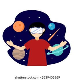 Boy with virtual reality space experience 