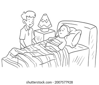 Niño visitando la ilustración de su amigo enfermo