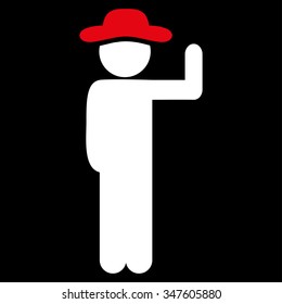 Boy Vote vector icon. Style is bicolor flat symbol, red and white colors, rounded angles, black background.
