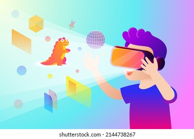 Boy with VR Headset, Metaverse Concept, Learning, Education, Edutainment 