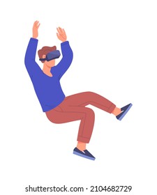 Boy in VR. Modern technologies and scientific progress. Kid plays games or watches realistic movies. Fantasy and virtual reality. Cartoon flat vector illustration isolated on white background