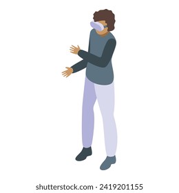 Boy vr play icon isometric vector. Computer game. Business vision