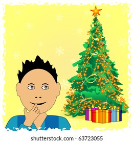 Boy wait Christmas presents