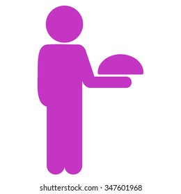 Boy Waiter vector icon. Style is flat symbol, violet color, rounded angles, white background.