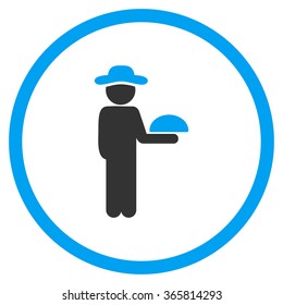 Boy Waiter vector icon. Style is bicolor flat circled symbol, blue and gray colors, rounded angles, white background.
