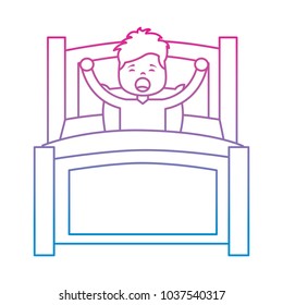 boy wake up in bed with blanket and pillow vector illustration