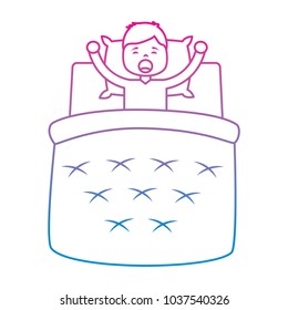 boy wake up with blanket and pillow vector illustration