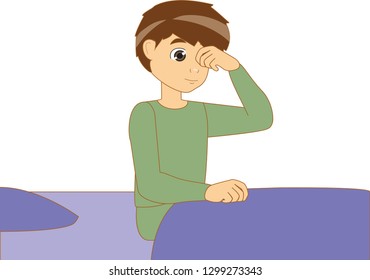 A boy waking up (isolated, in vector)