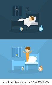 Boy waking up in the morning after sleeping.