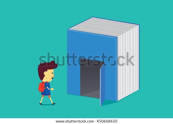 Boy Walk Into Door Big Book Stock Vector Royalty Free