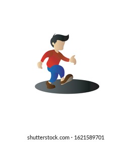 boy walk on shadow logo vector illustration