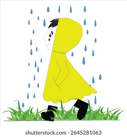 Junge Spaziergang im Regen