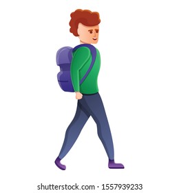 Boy walking backpack icon. Cartoon of boy walking backpack vector icon for web design isolated on white background