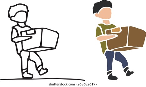 
Boy walking Carrying a cardboard box Vector