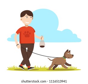 Boy walking with dog