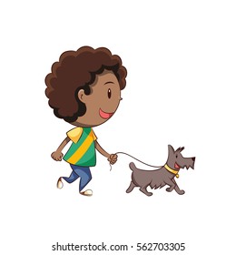 Boy walking dog