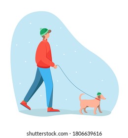 Junge, der auf dem Hund spaziert, Vektorgrafik