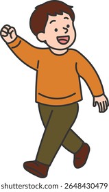 Boy Walking Energetically in Autumn Clothes 