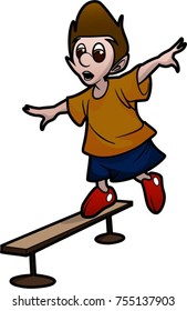 Boy walking on balance beam
