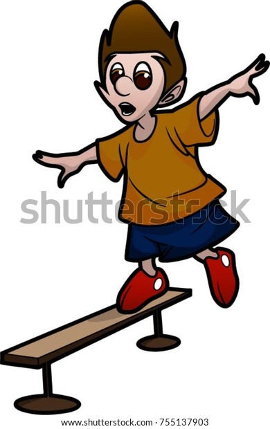 Boy Walking On Balance Beam Stock Vector (Royalty Free) 755137903