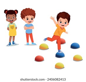 boy walking on balance board