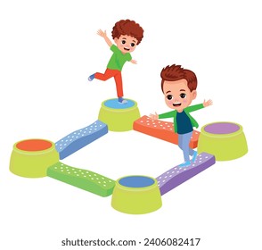 boy walking on balance board