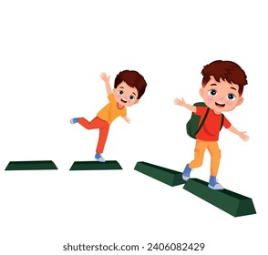 boy walking on balance board