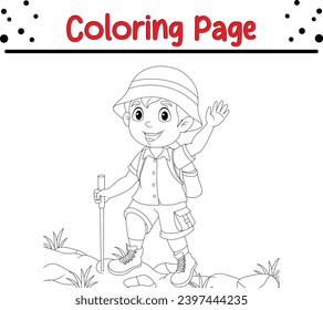  boy with walking stick coloring page