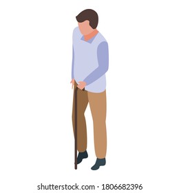 Boy with walking stick icon. Isometric of boy with walking stick vector icon for web design isolated on white background