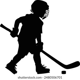 niño camina con una Ilustración vectorial de palo de hockey