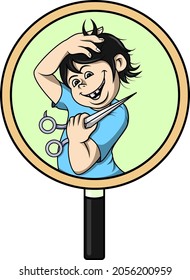 a boy wants to cut his hair which is getting long