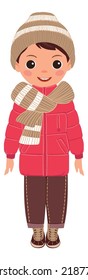 Junge in warmem Hut und Schal. Winterkleidung